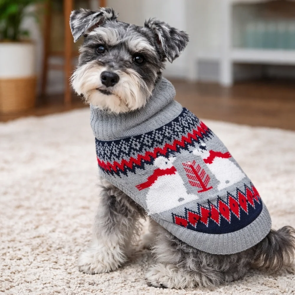 Hooded with Ears Gray & White Pet Dog Sweater with Polar Bear Design Small NWT